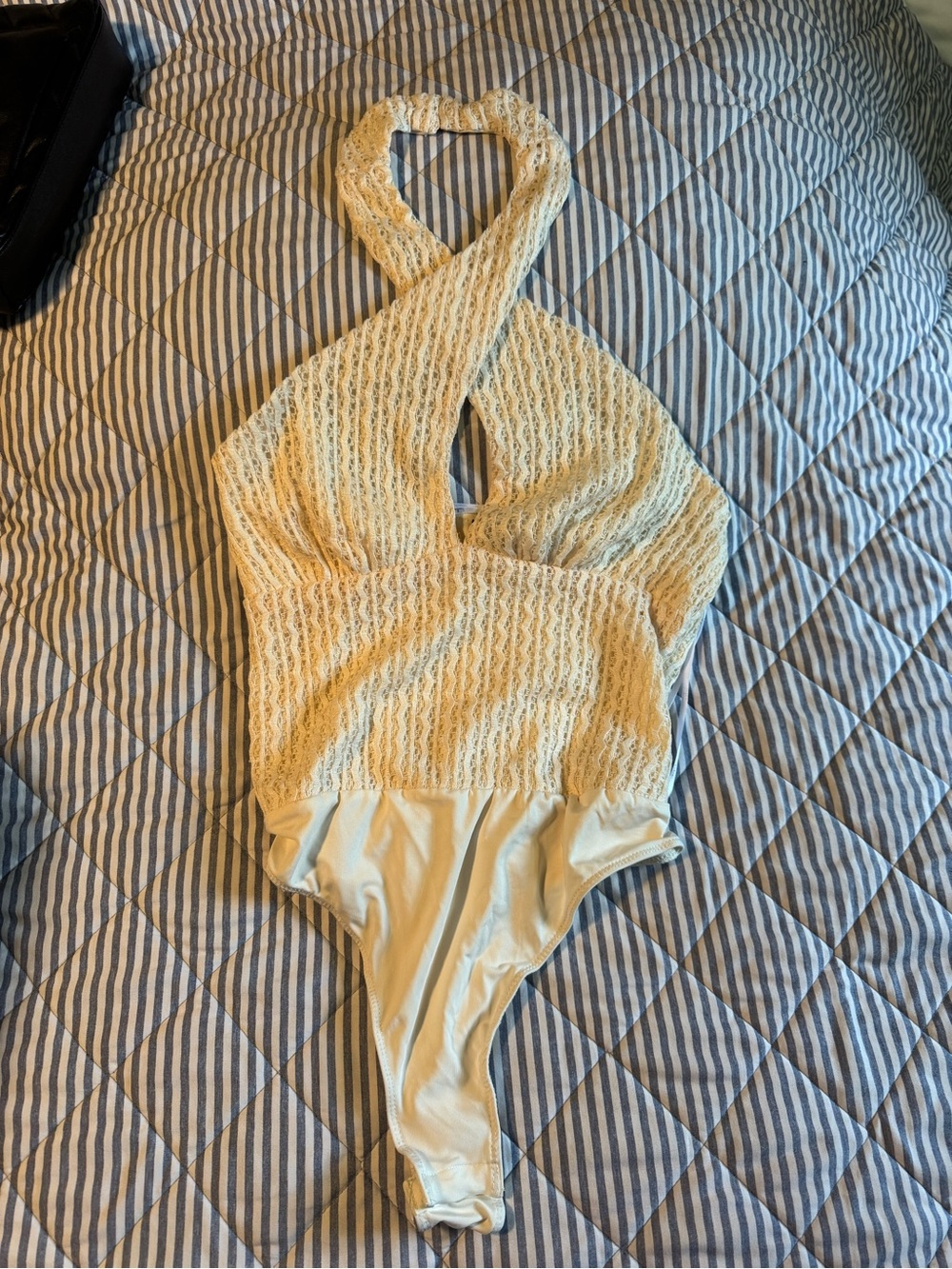 Lulu's Cream Lace Halter One-Piece